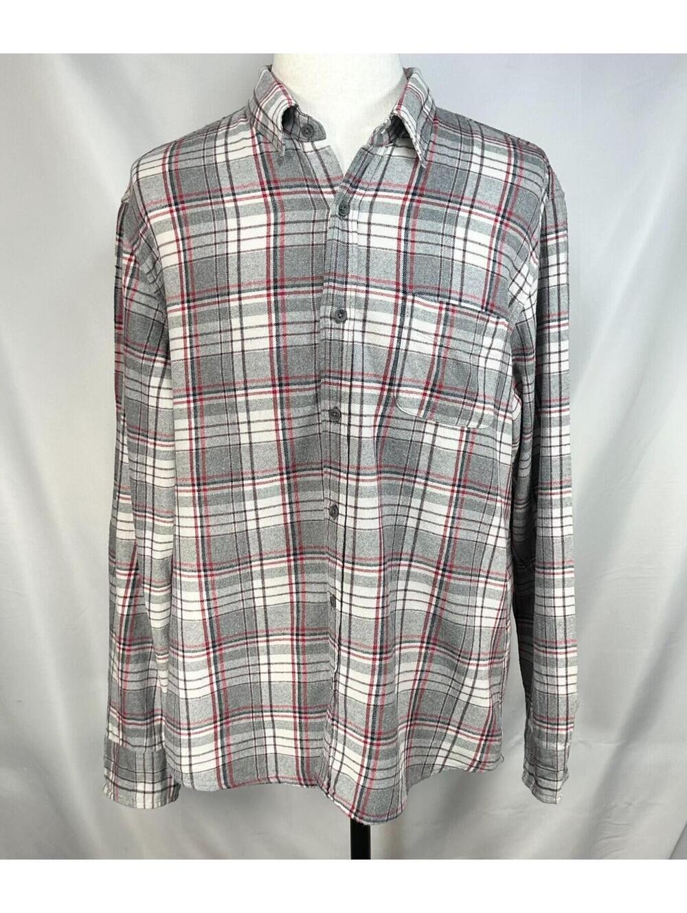 J Crew Plaid Slim Cotton Flannel Button Up Gray Mens XL